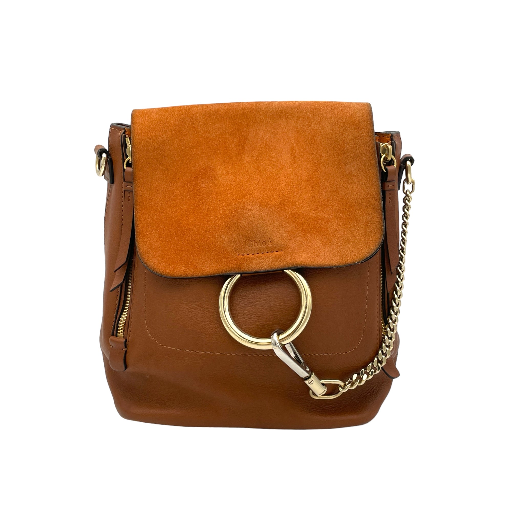 Faye Small Brown Backpack in Calfskin, Light Gold hardware