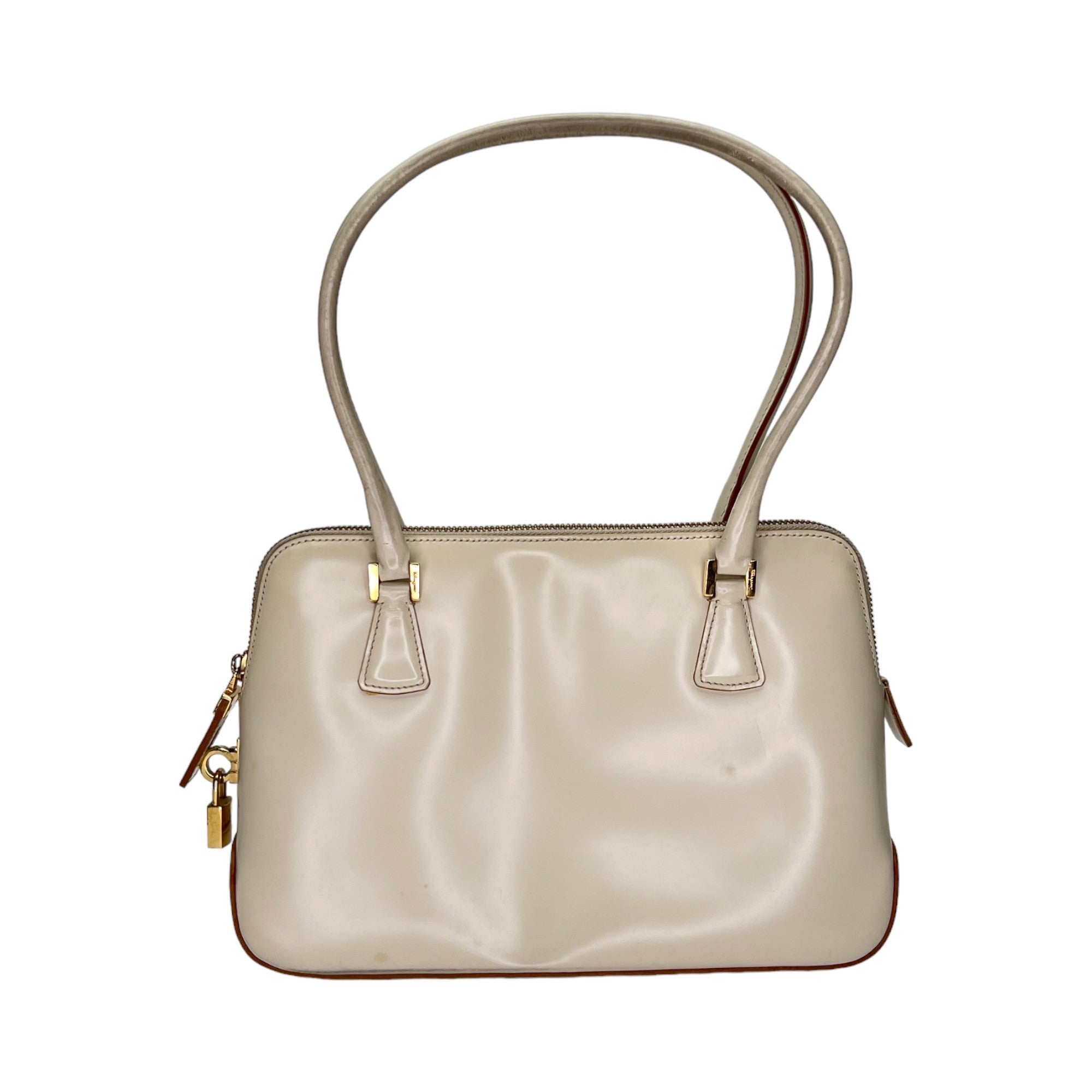 Zip Around Cream Top Handle Bag in Calfskin, Gold hardware