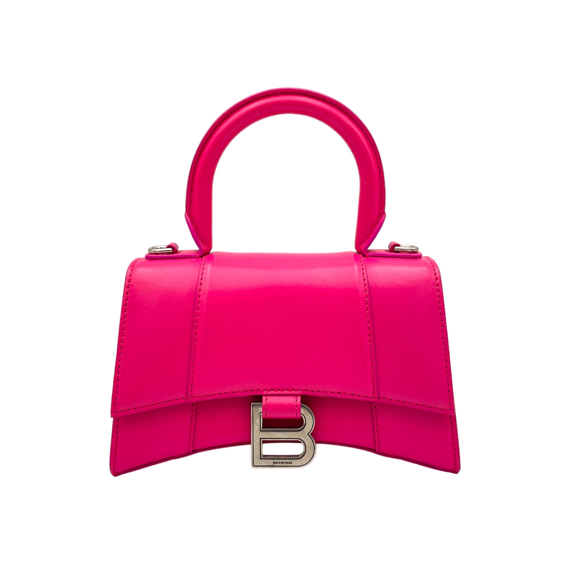 Hourglass XS Pink Top Handle Bag in Calfskin, Silver hardware