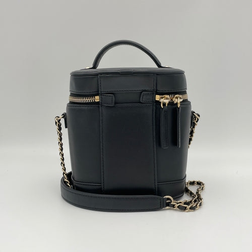 CC Vanity Black Top Handle Bag in Lambskin, Gold hardware