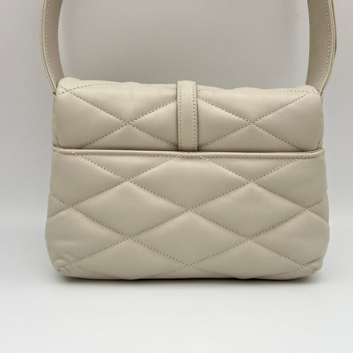 Le 5 A 7 White Shoulder Bag in Calfskin, Gold hardware