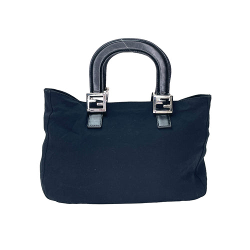 Twin Black Top Handle Bag in Nylon, Silver hardware