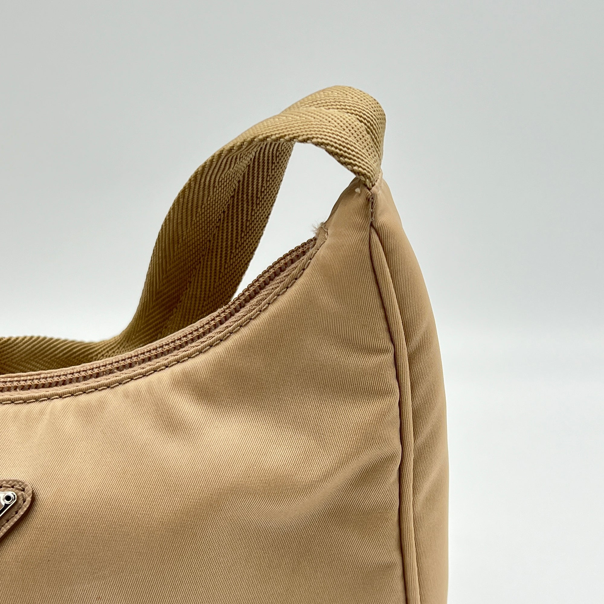 Re-Edition 2000 Beige Shoulder Bag in Re-Nylon, Silver hardware