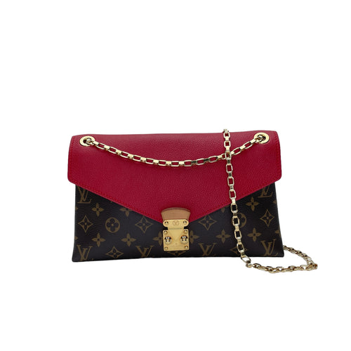 Pallas Chain Brown Shoulder Bag in Monogram Coated Canvas, Gold hardware