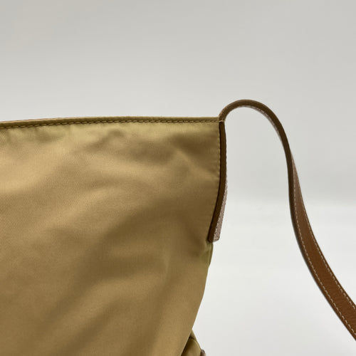 Logo Brown Crossbody Bag in Nylon, Silver hardware