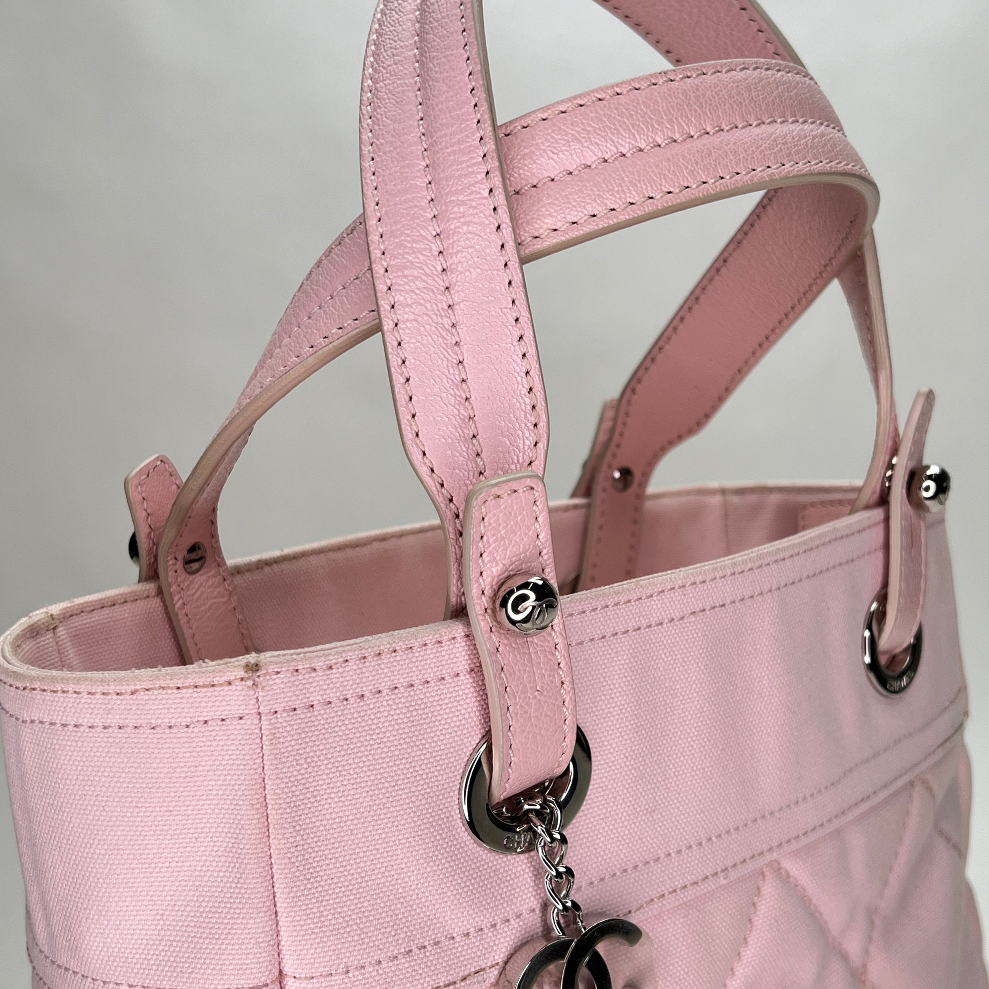 Paris Biarritz Small Pink Tote Bag in Canvas, Silver hardware