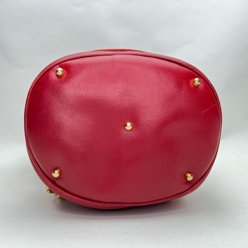 Vintage Red Bucket Bag in Suede Leather, Gold hardware