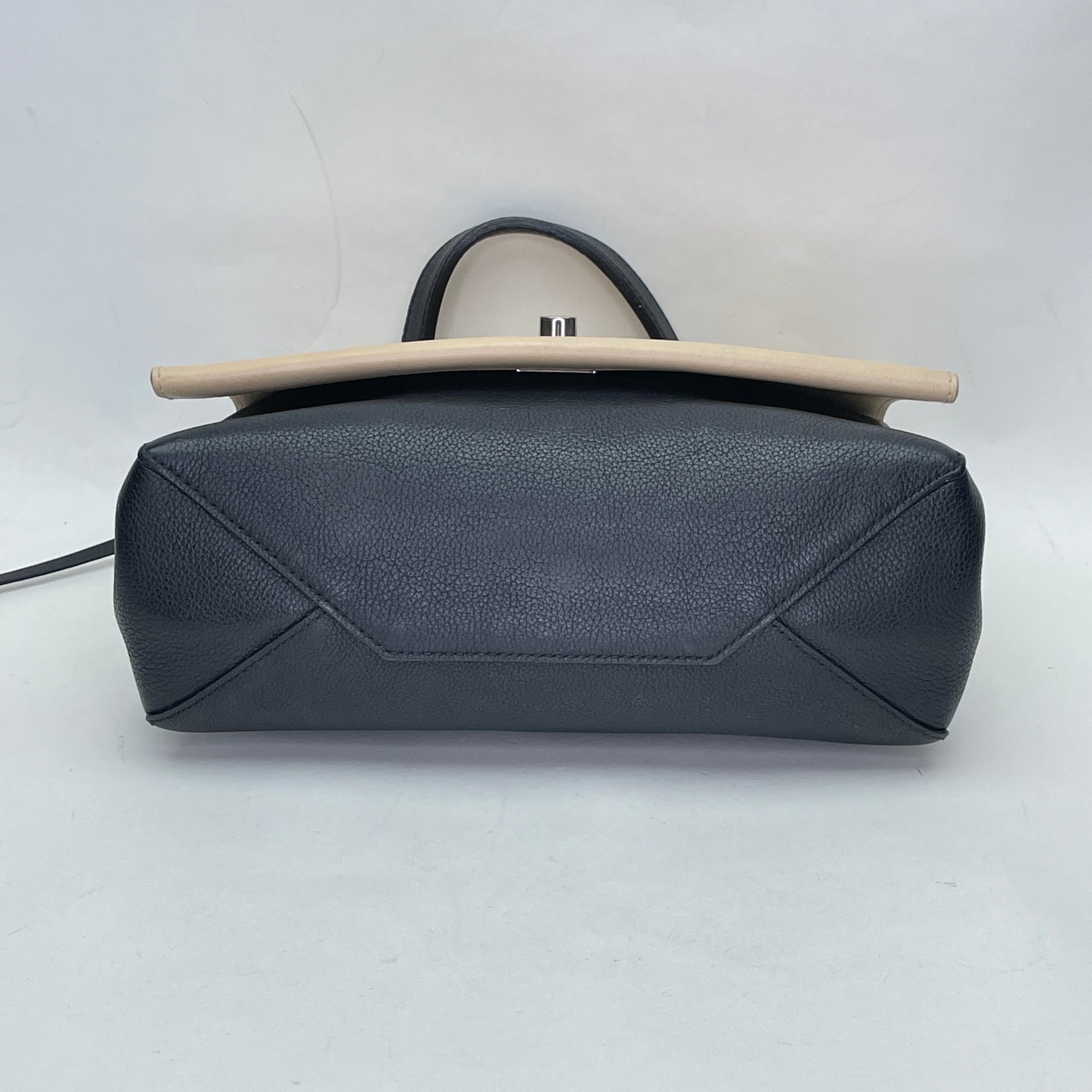 Lockme II Black Top Handle Bag in Calfskin, Silver hardware