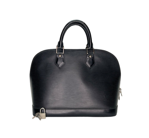 Alma PM Black Top Handle Bag in Epi Leather, Gold hardware