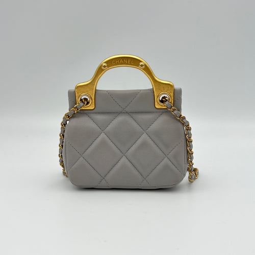 Lady Handle Grey Top Handle Bag in Lambskin, Gold hardware