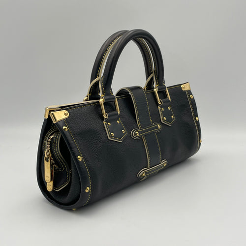 Suhali L'Epanoui PM Black Top Handle Bag in Calfskin, Gold hardware