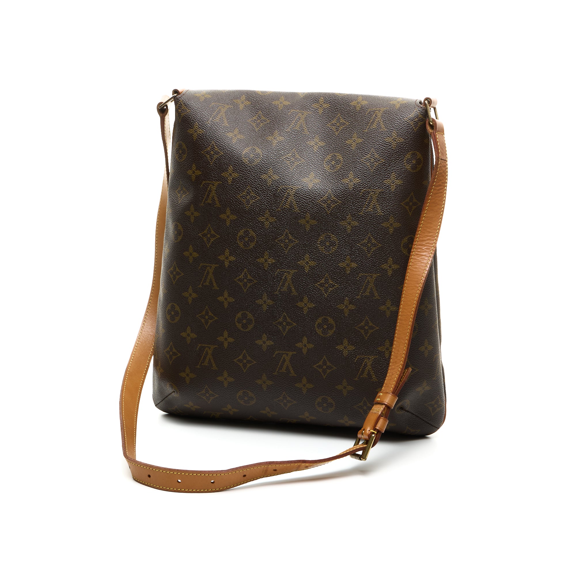 Musette Salsa GM Brown Crossbody Bag in Monogram Coated Canvas, Gold hardware