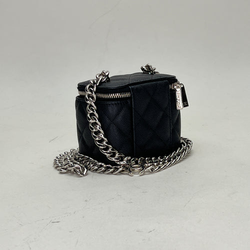 Classic Vanity Mini Black Vanity Bag in Caviar Leather, Silver hardware