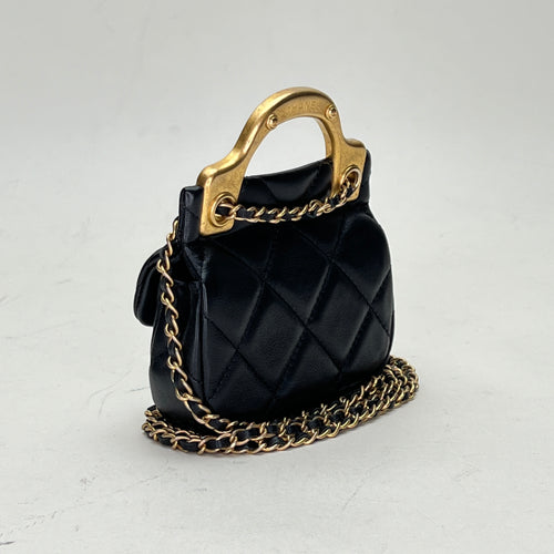 Lady Handle Flap Micro Black Shoulder Bag in Lambskin, Gold hardware