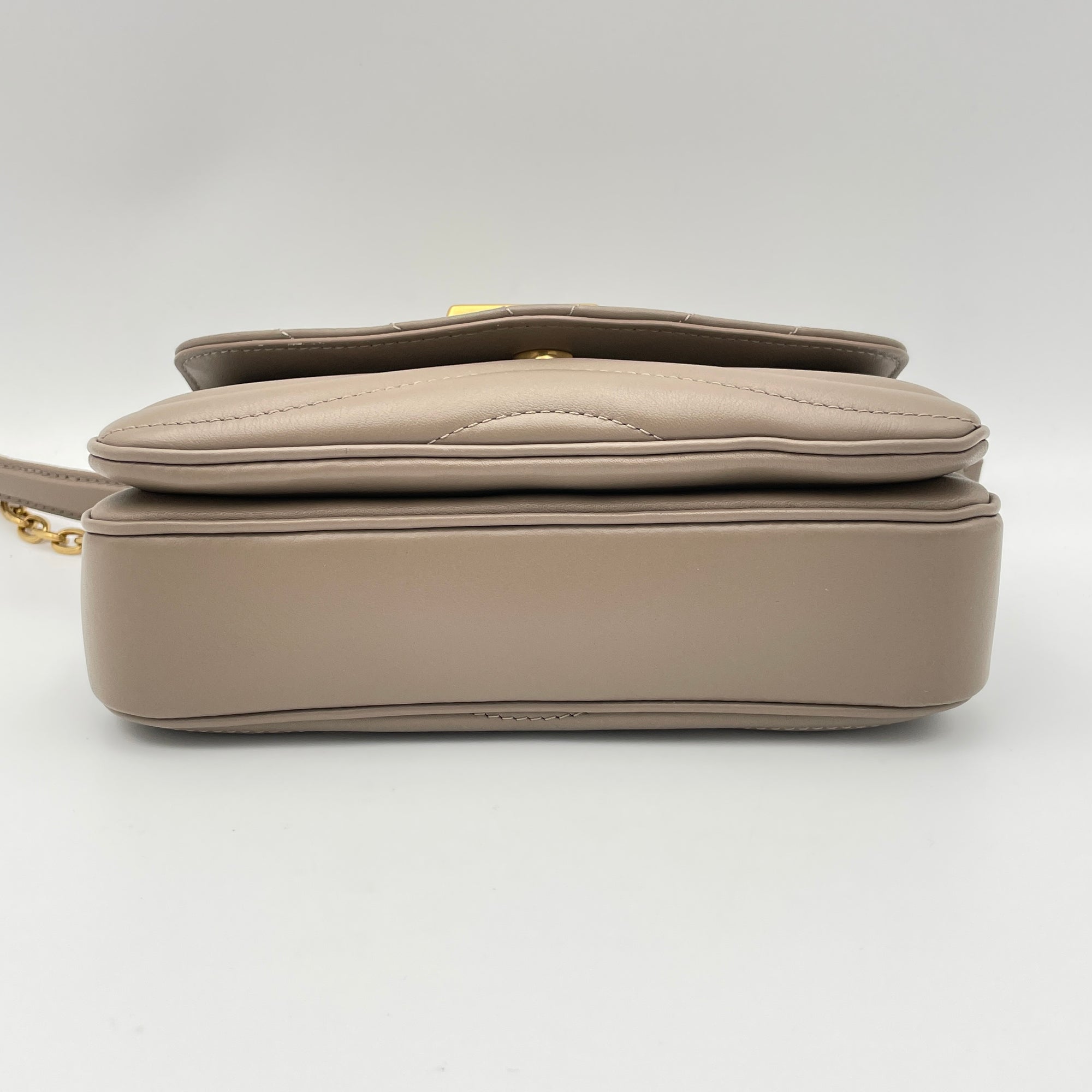 New Wave PM Beige Crossbody Bag in Calfskin, Gold hardware