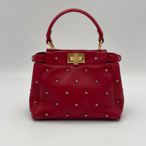 Peekaboo Red Top Handle Bag in Calfskin, Gold hardware