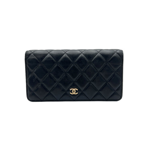 CC Quilted Wallet Black Wallet in Lambskin, Silver hardware