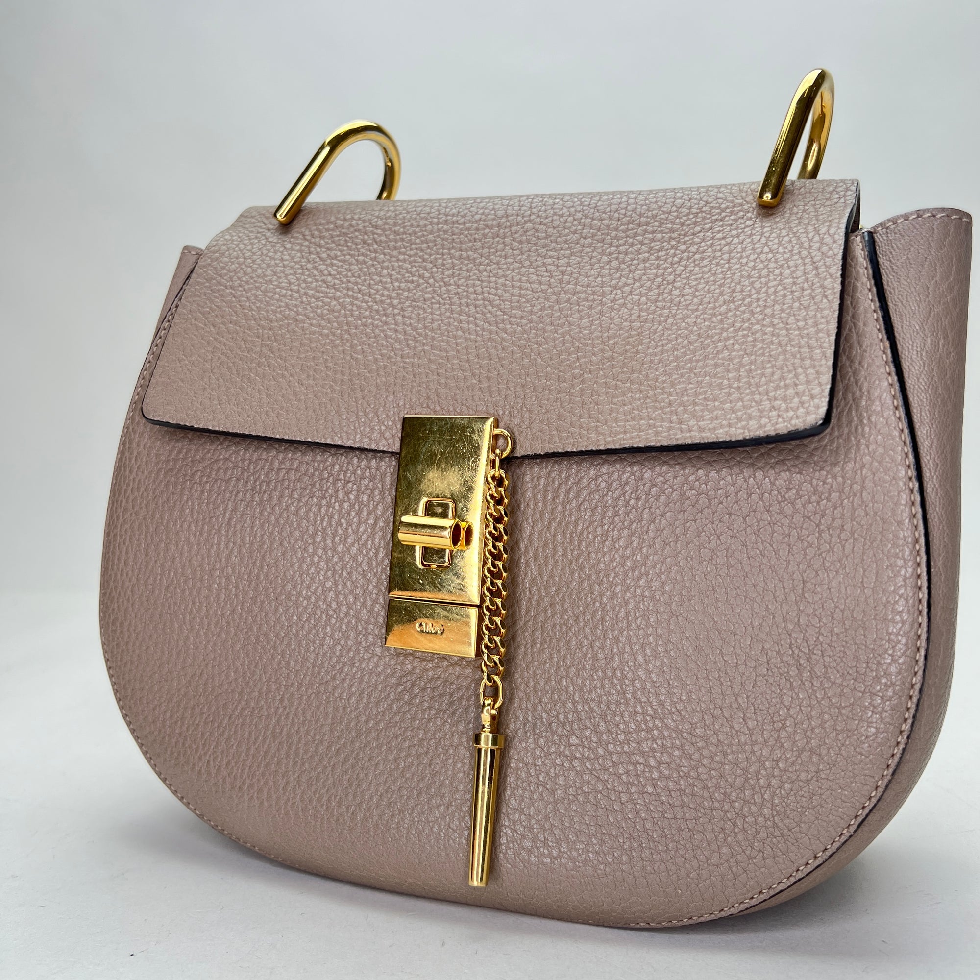 Drew Brown Crossbody Bag in Calfskin, Gold hardware