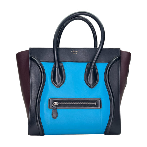 Luggage Mini Blue Top Handle Bag in Calfskin, Silver hardware