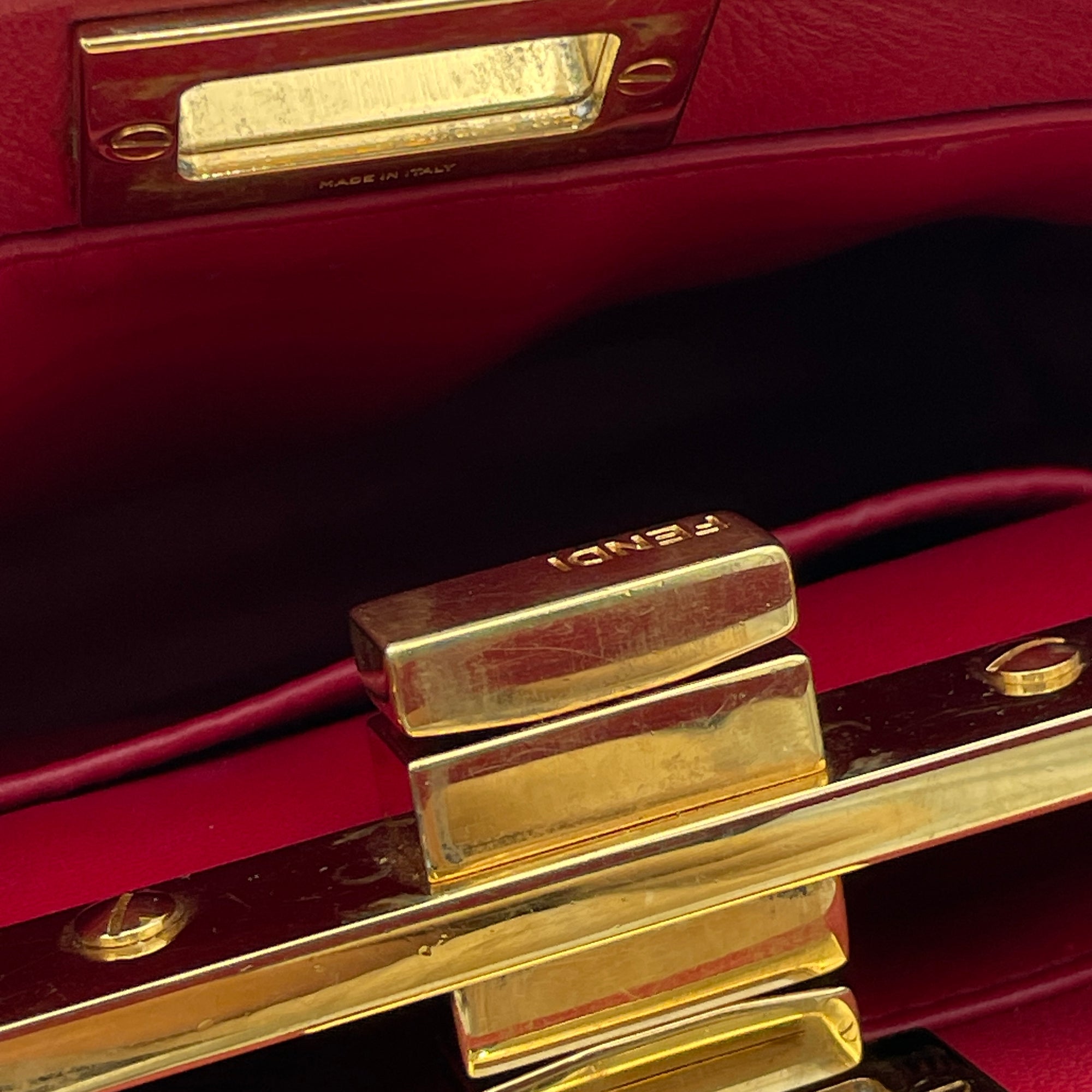 Peekaboo Red Top Handle Bag in Calfskin, Gold hardware