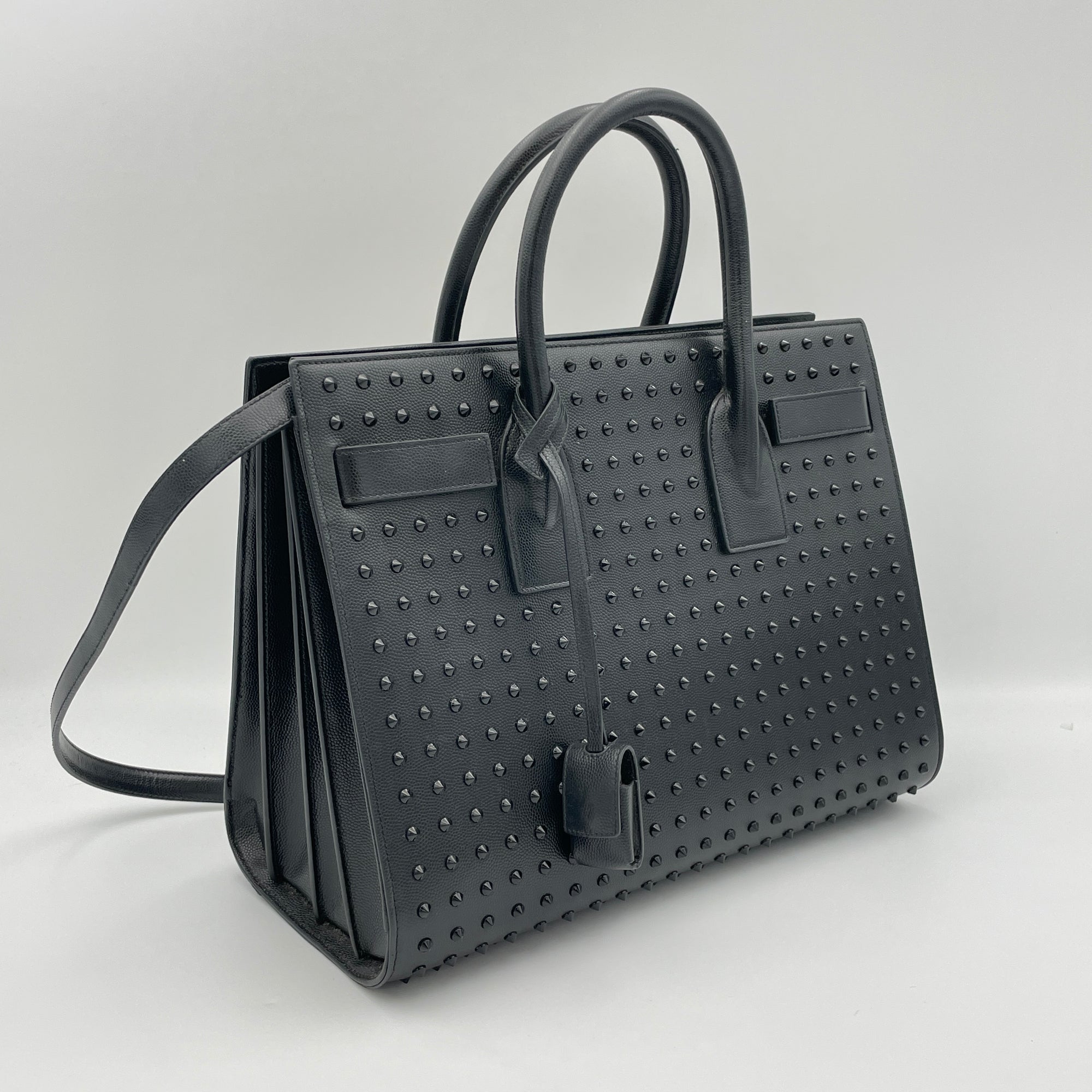 Studded Sac de Jour Medium Black Top Handle Bag in Calfskin