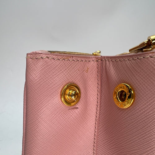 Galleria Small Pink Top Handle Bag in Saffiano Leather, Gold hardware