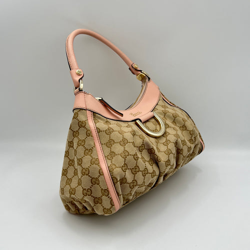 Abbey D Ring GG Monogram Brown Top Handle Bag in Canvas, Light Gold hardware