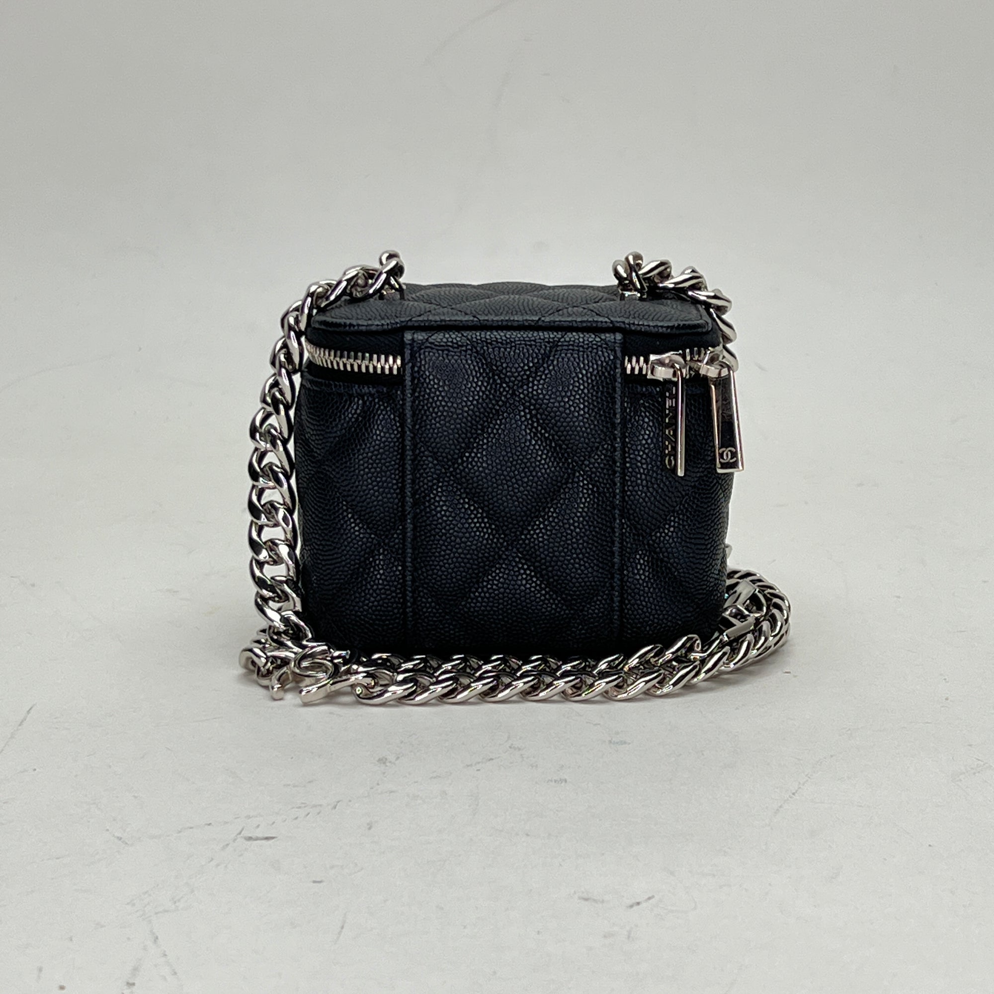 Classic Vanity Mini Black Vanity Bag in Caviar Leather, Silver hardware