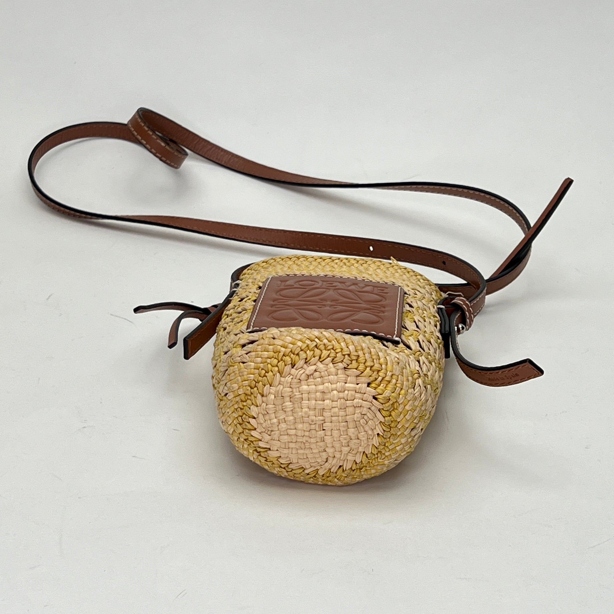 Cylinder Pouch Brown Crossbody Bag in Raffia