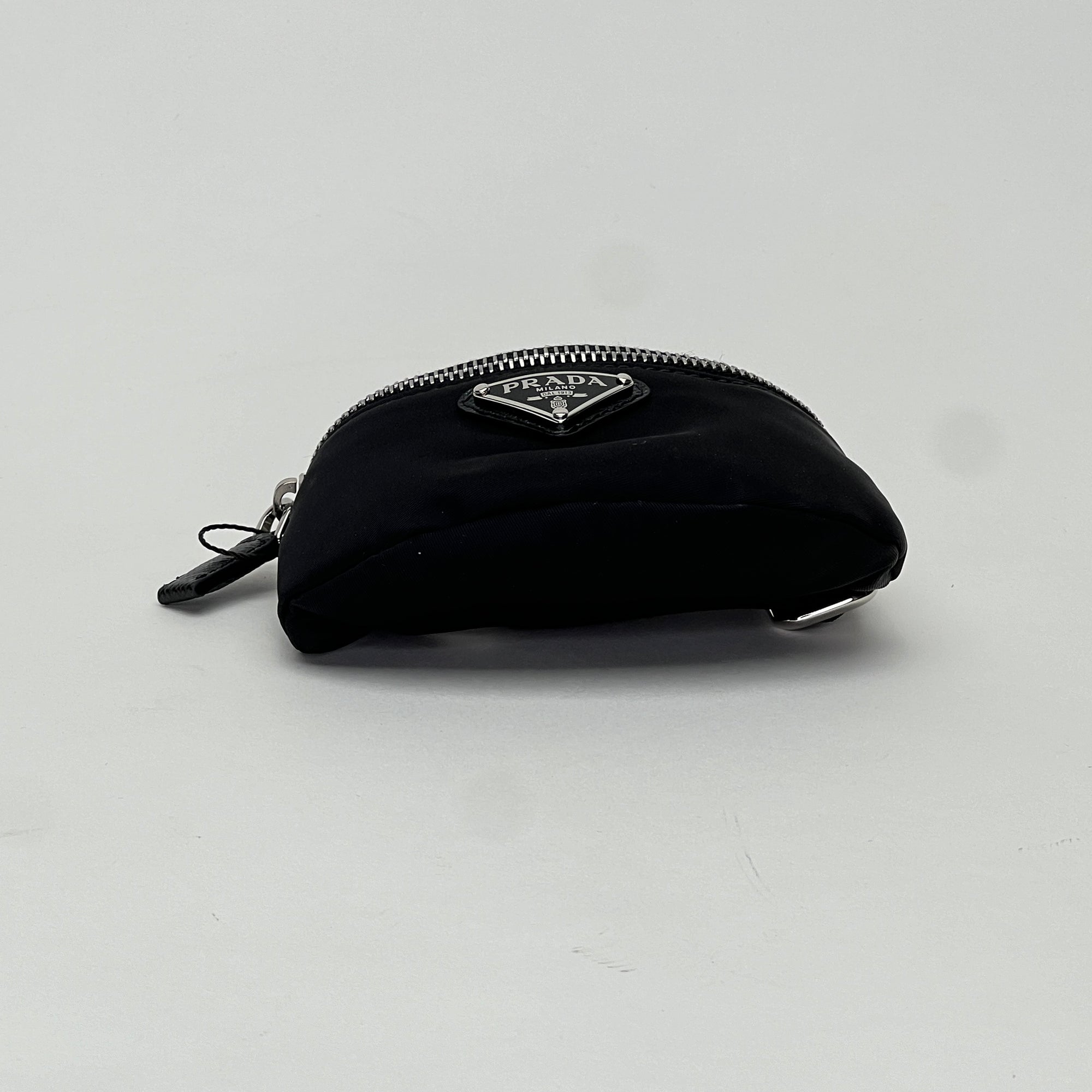 Mini Black Pouch in Nylon, Silver hardware