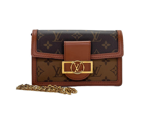 Dauphine Brown Wallet on Chain in Monogram Coated Canvas, Gold hardware