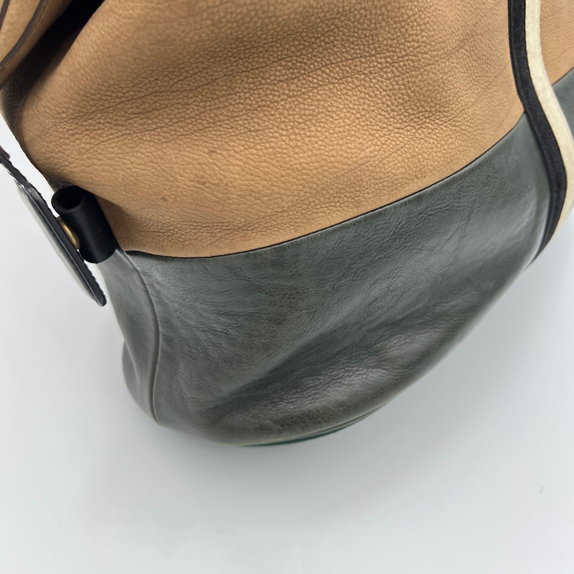 Racer Stripe Boston Brown Top Handle Bag in Calfskin, Gold hardware