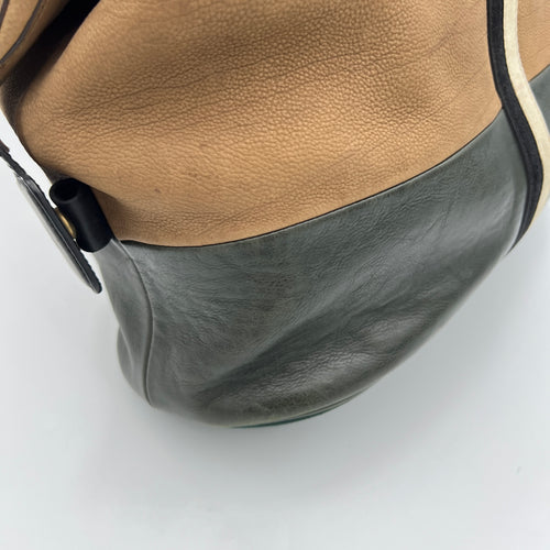 Racer Stripe Boston Brown Top Handle Bag in Calfskin, Gold hardware