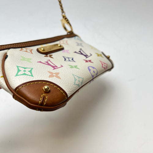 Milla Pochette MM White Shoulder Bag in Monogram Coated Canvas, Gold hardware