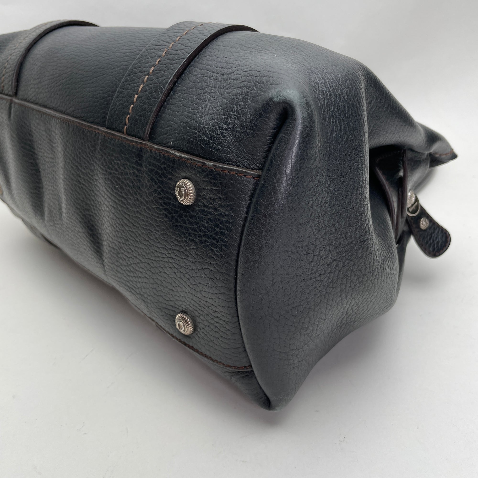 Shoulder Black Top Handle Bag in Calfskin, Silver hardware