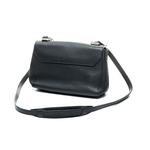 Lockme II Black Crossbody Bag in Calfskin, Silver hardware