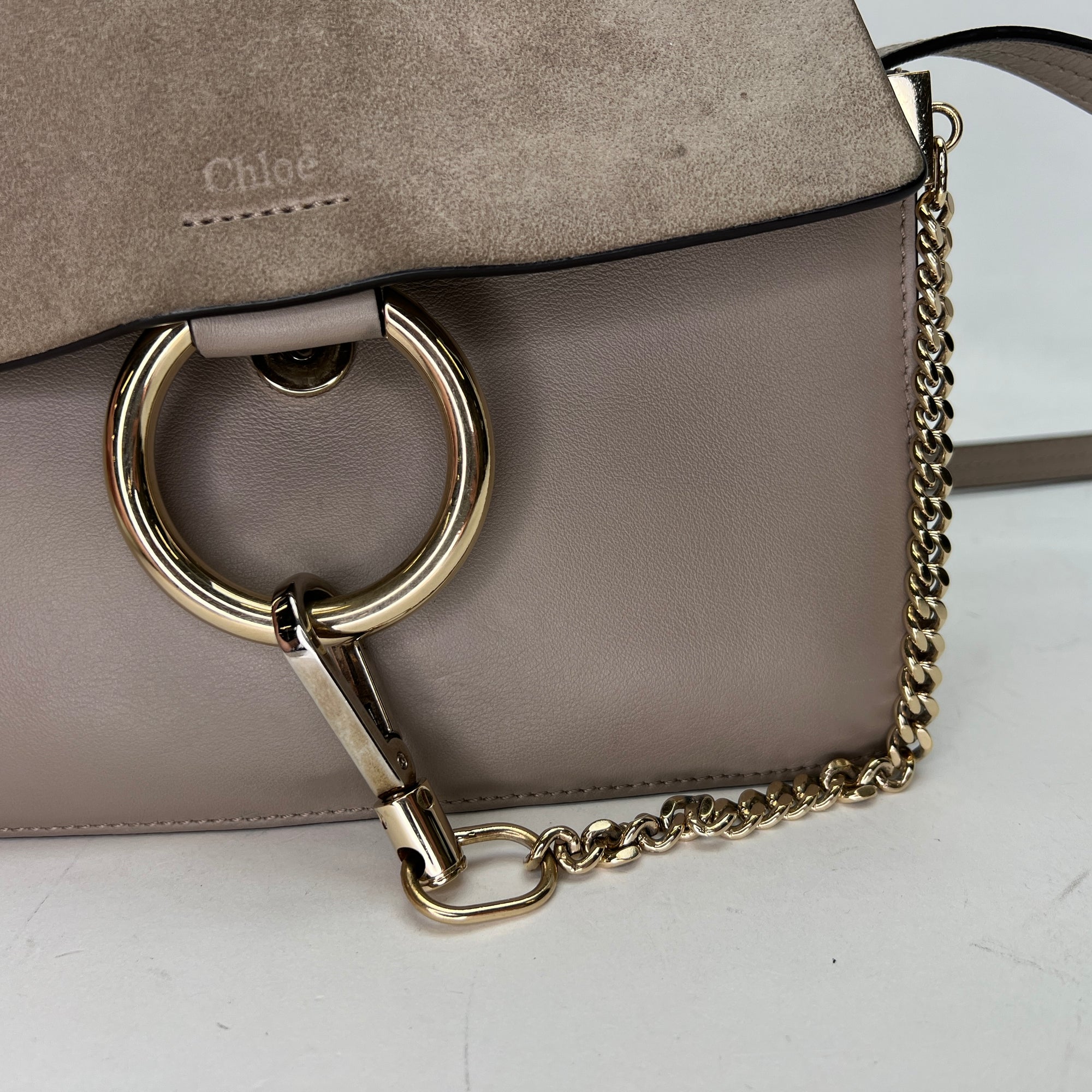 Faye Small Grey Shoulder Bag in Calfskin, Light Gold hardware