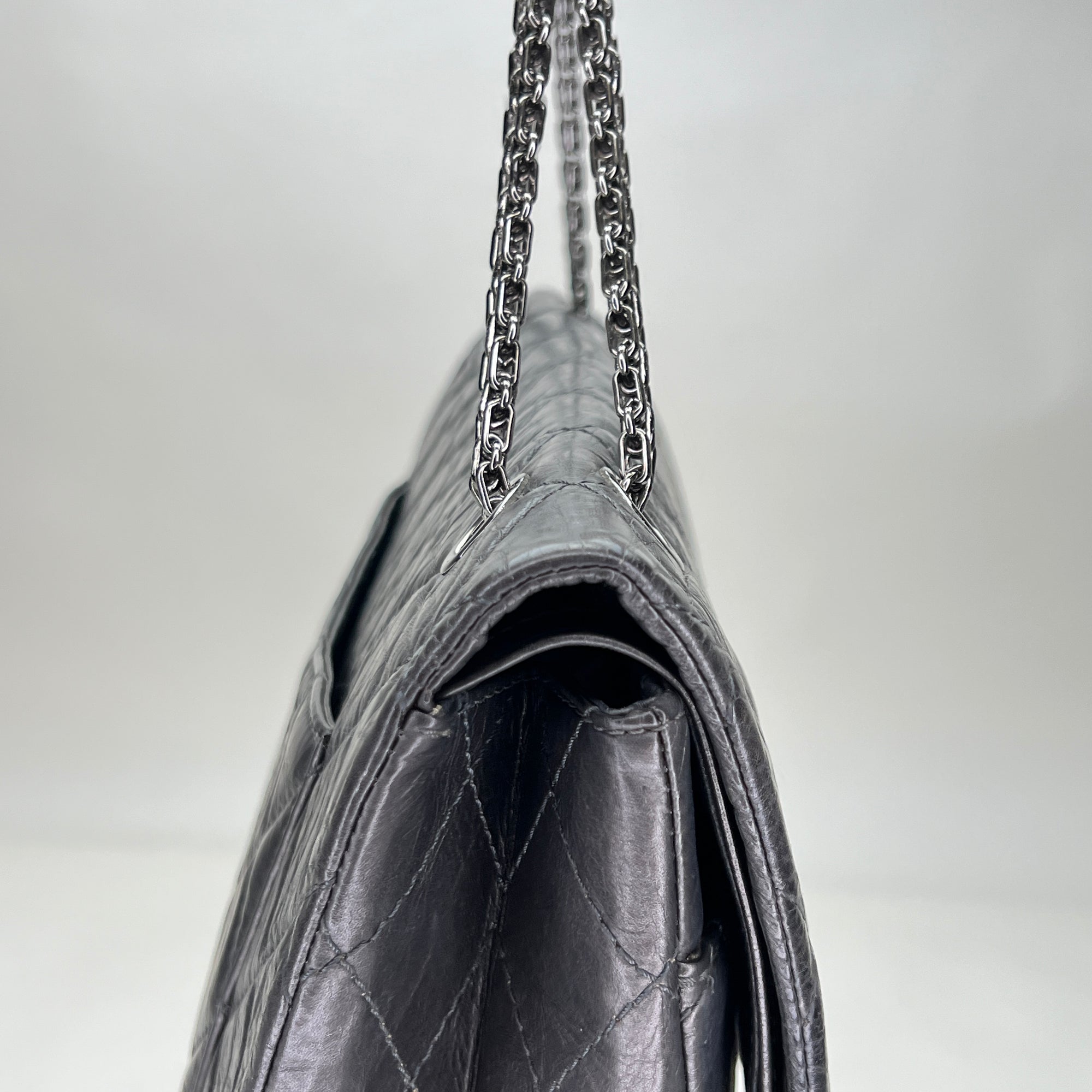 Reissue 2.55 227 Grey Shoulder Bag in Calfskin, Ruthenium hardware