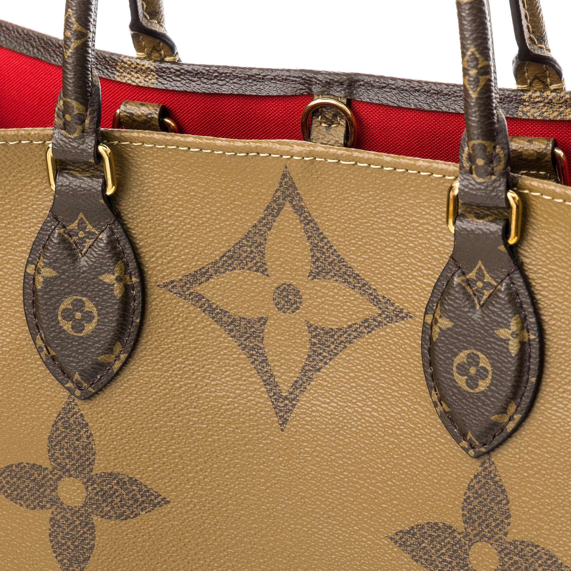 OnTheGo GM Brown Tote Bag in Monogram Coated Canvas, Gold hardware