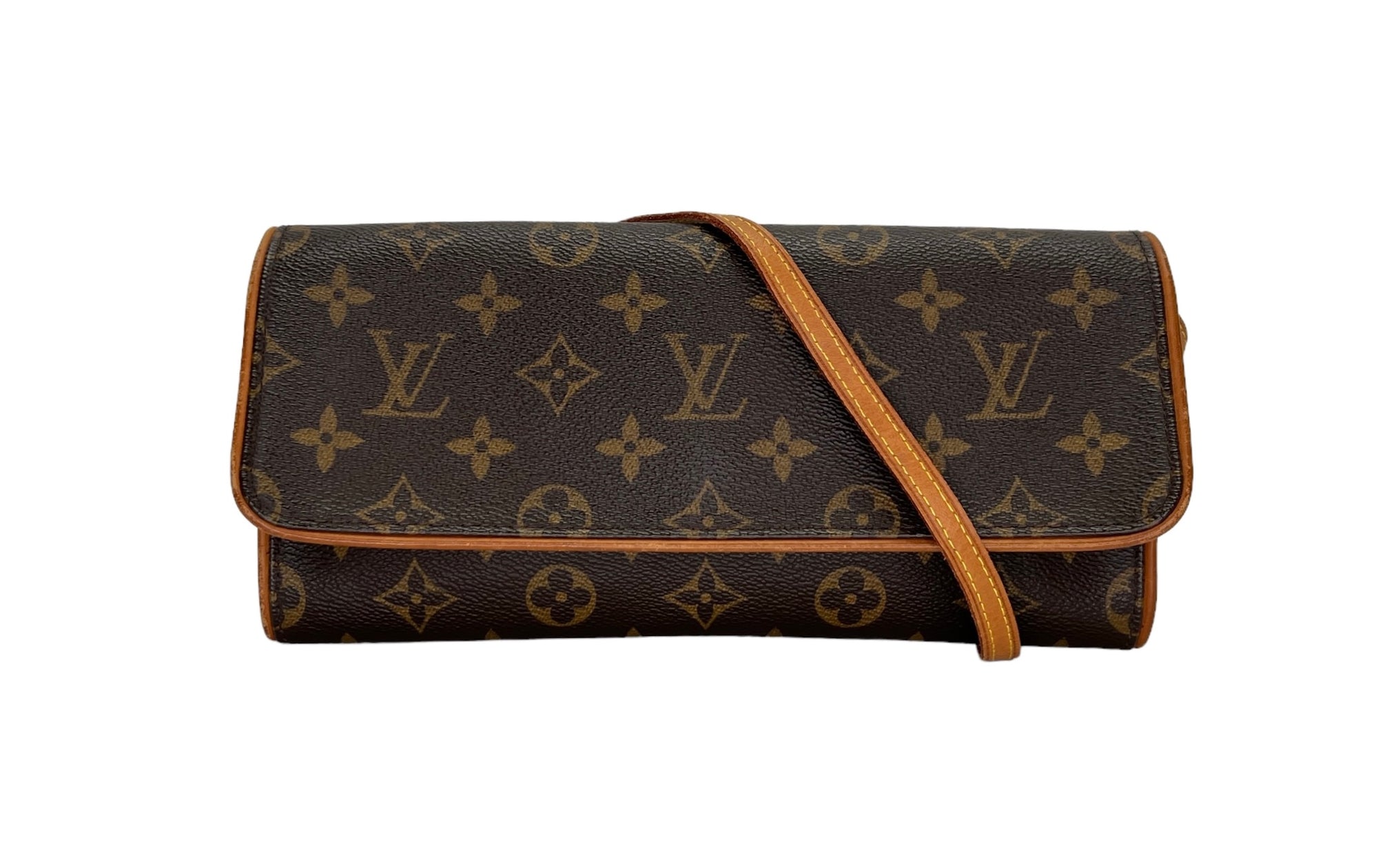 Pochette Twin GM Brown Crossbody Bag in Monogram Coated Canvas, Gold hardware