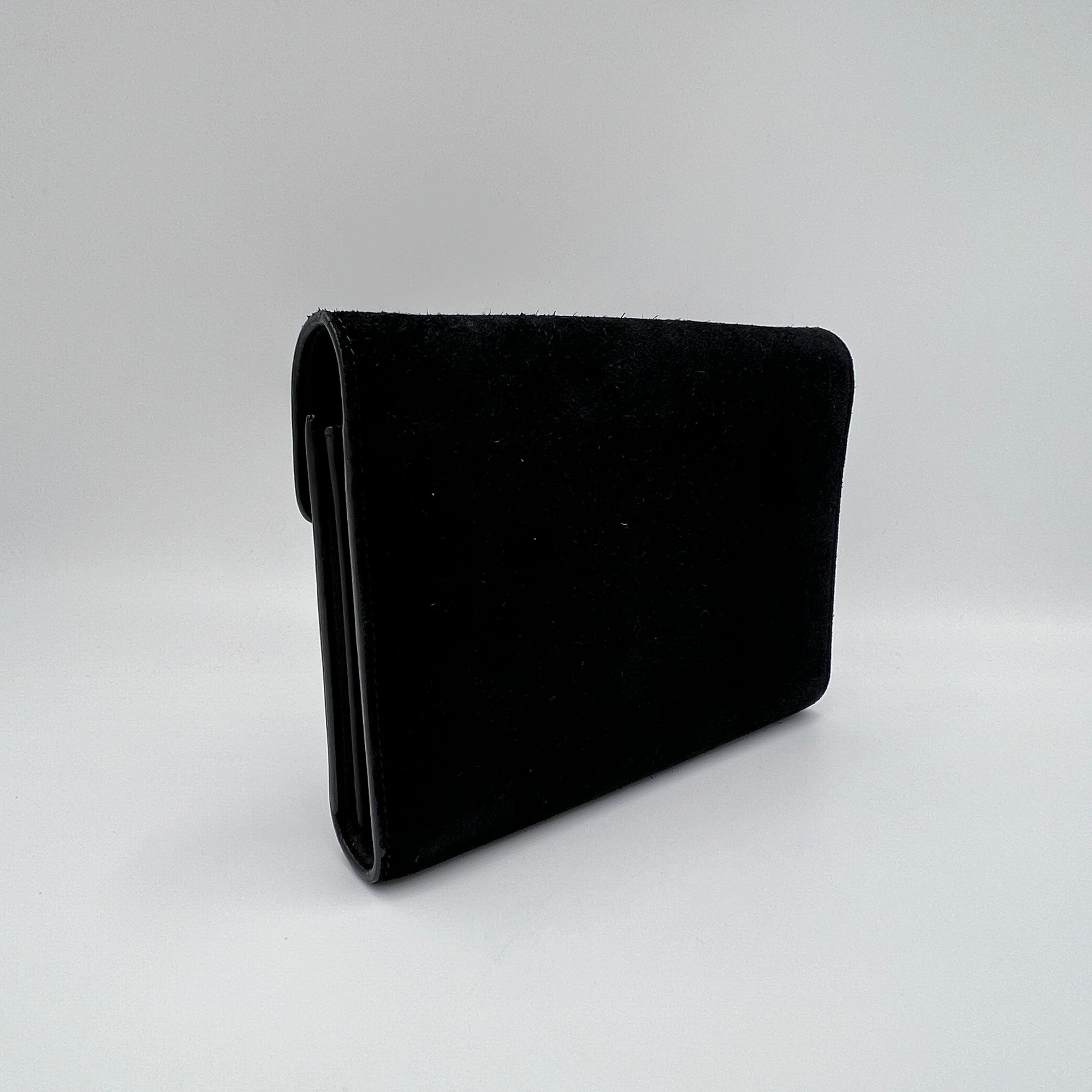 Dionysus Black Wallet on Chain in Suede Leather, Ruthenium hardware