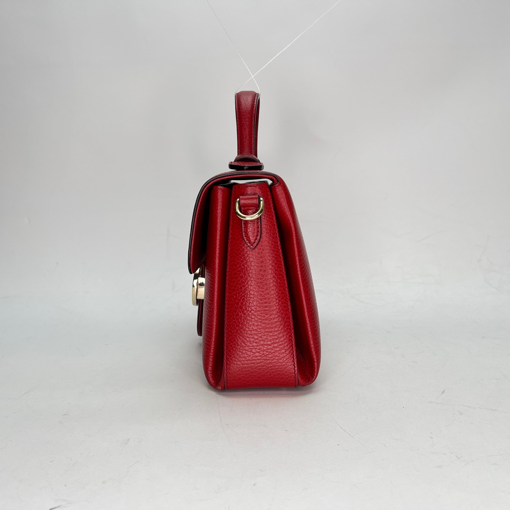 Dollar Interlocking G Red Top Handle Bag in Calfskin, Gold hardware