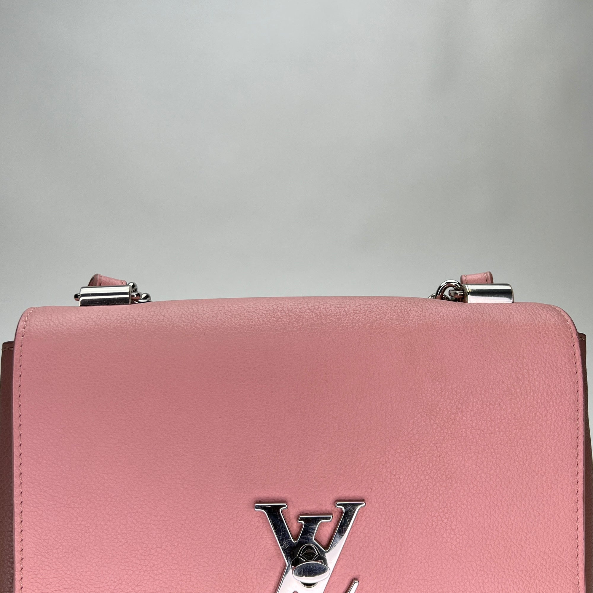 LockMe Tender Pink Shoulder Bag in Calfskin, Silver hardware