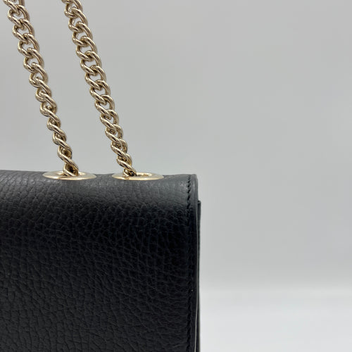 Interlocking Black Crossbody Bag in Calfskin, Gold hardware