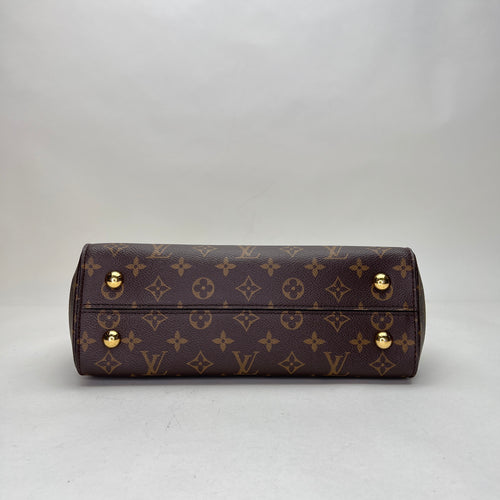 Cluny MM Brown Top Handle Bag in Monogram Coated Canvas, Gold hardware