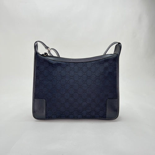 GG Navy Shoulder Bag in Canvas, Silver hardware