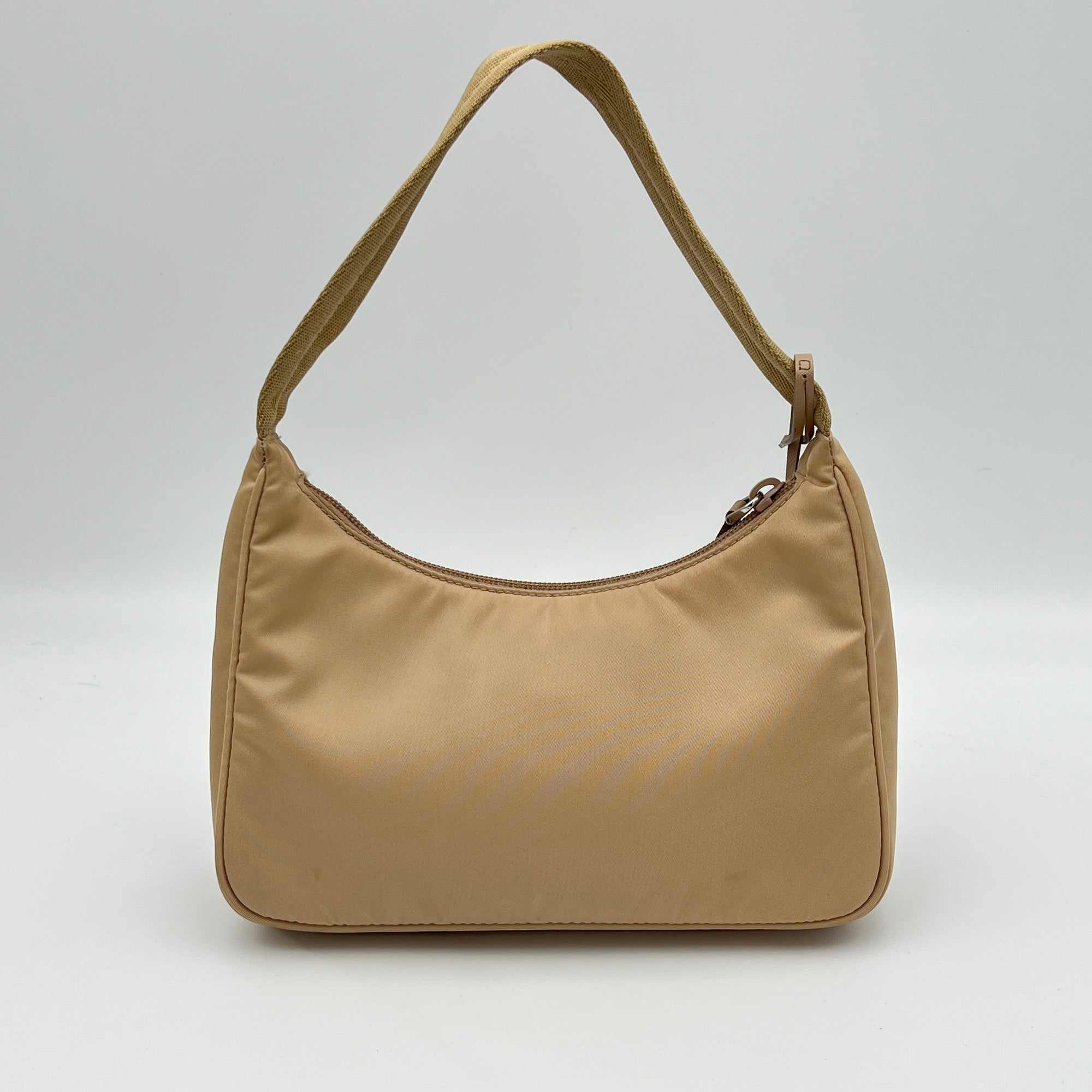 Re-Edition 2000 Beige Shoulder Bag in Re-Nylon, Silver hardware