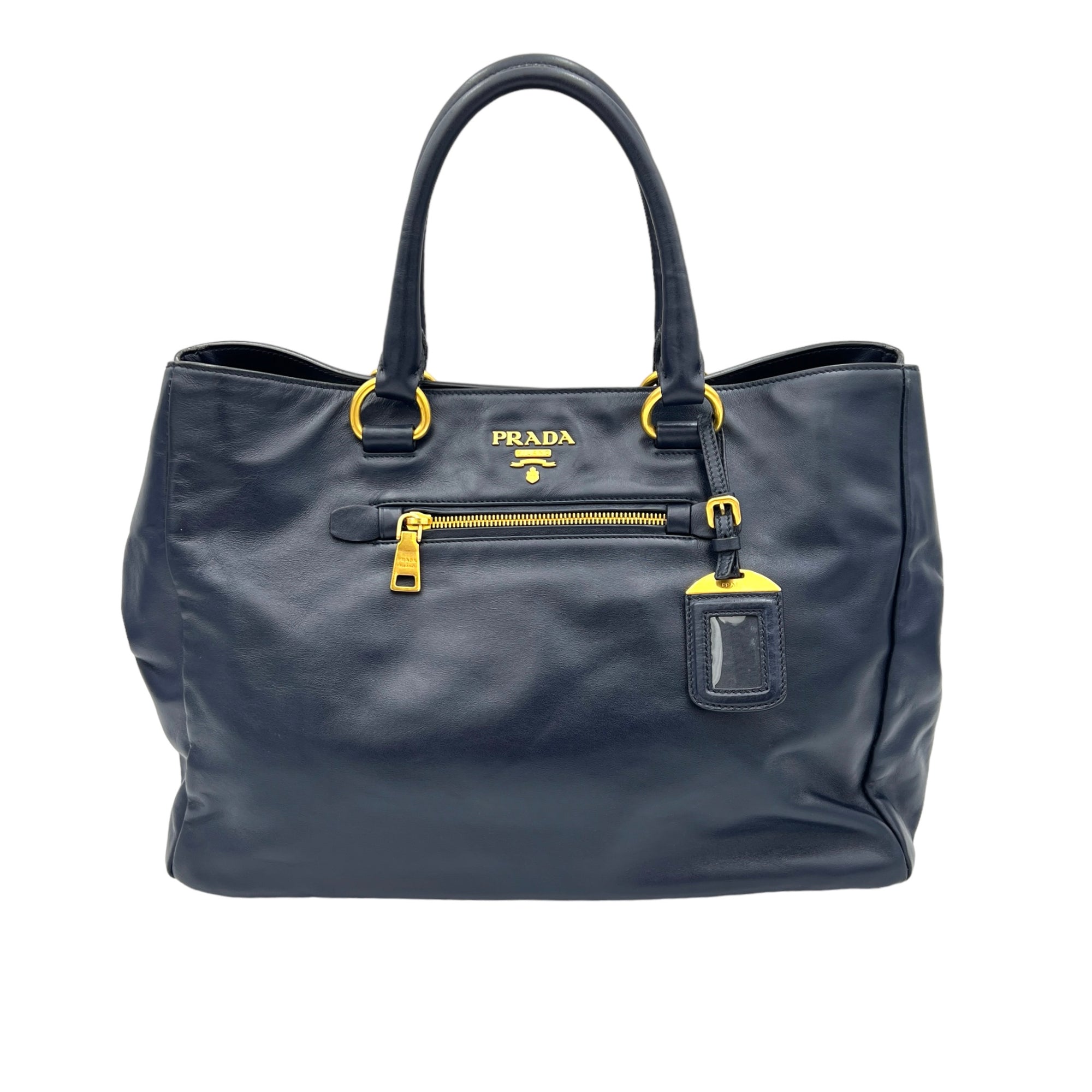 Vitello Shine Navy Top Handle Bag in Calfskin, Gold hardware