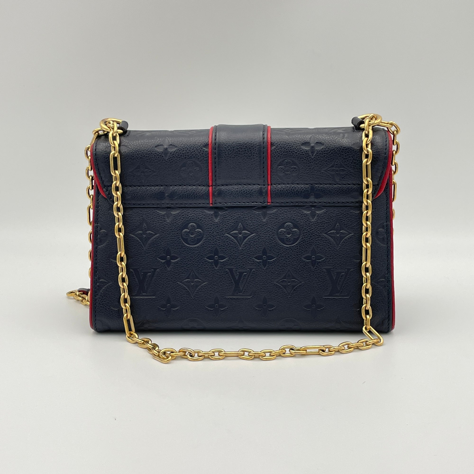 Sulpice One Size Navy Shoulder Bag in Monogram Empreinte Leather, Gold hardware