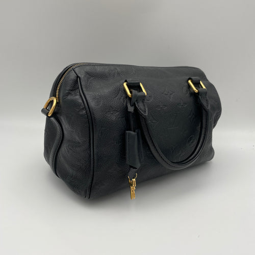 Speedy 25 Black Top Handle Bag in Monogram Empreinte Leather, Gold hardware